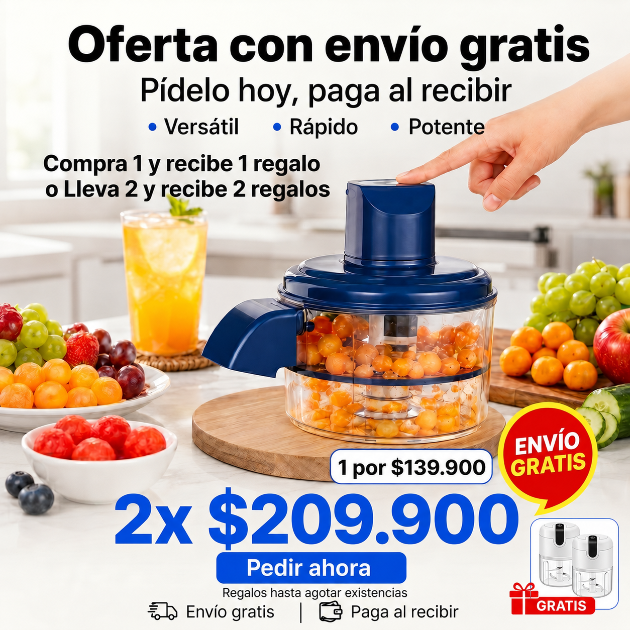 PELADOR ELÉCTRICO DE FRUTAS Y VERDURAS + 🎁 GRATIS PROCESADOR DE ALIMENTOS USB