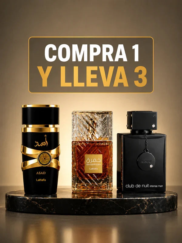 COMPRA 1 Y LLÉVA 3 PERFUMES ÁRABES: ASAD + KHAMRAH + CLUB DE NUIT
