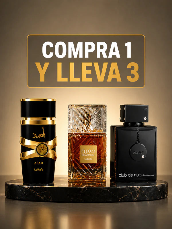 COMPRA 1 Y LLÉVA 3 PERFUMES ÁRABES: ASAD + KHAMRAH + CLUB DE NUIT